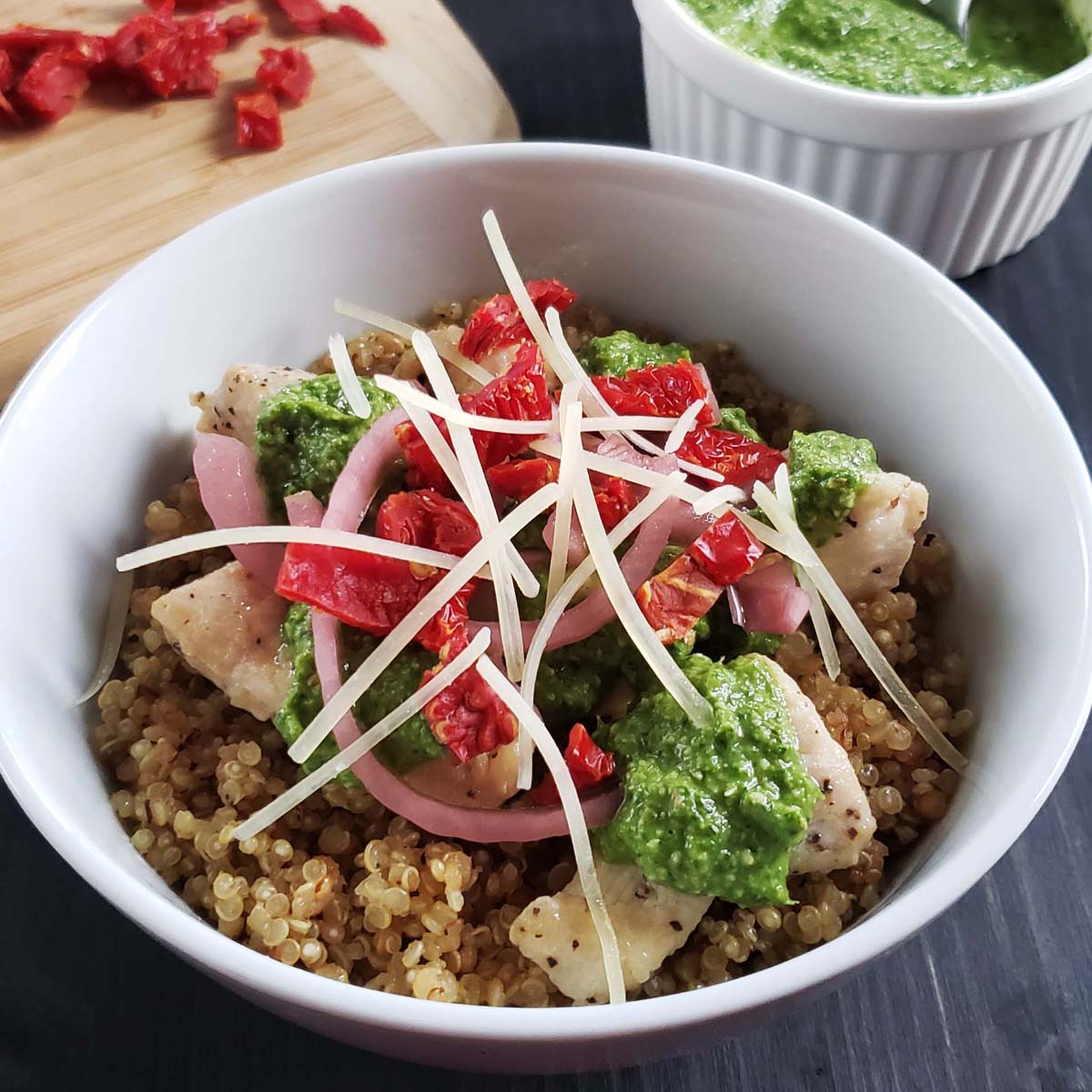 Pesto Chicken Quinoa Bowl - Raspberries and Kohlrabi