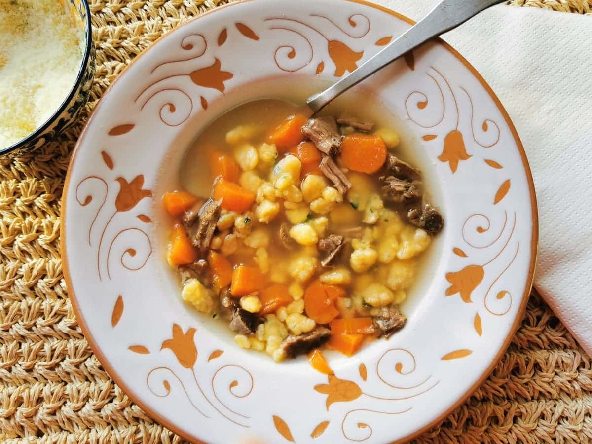 Homemade pastina in broth.