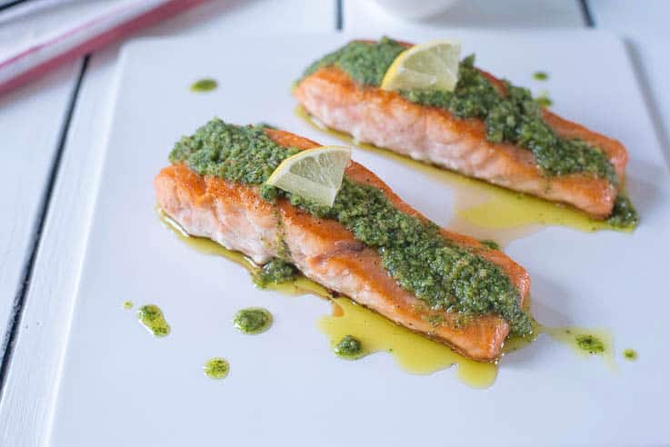 Mediterranean Lemon Pesto Salmon - Culinary Ginger