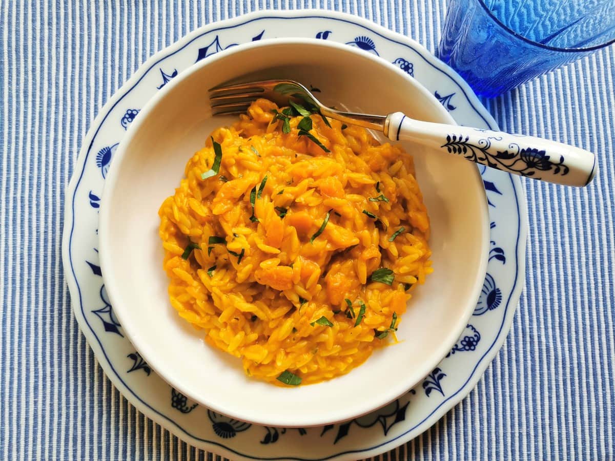 Pasta risotto with pumpkin or winter squash.