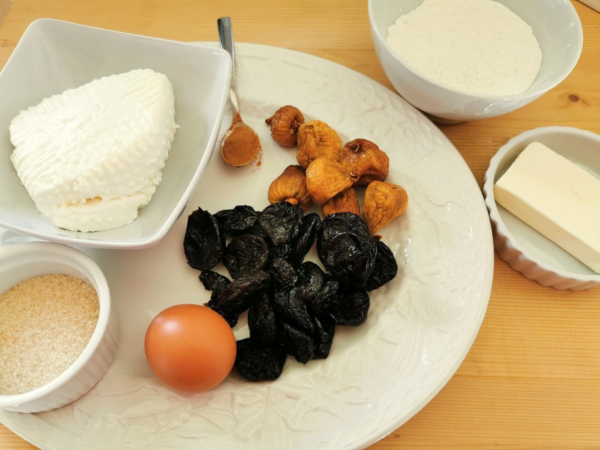 Ingredients for the sweet ravioli on a kitchen table.