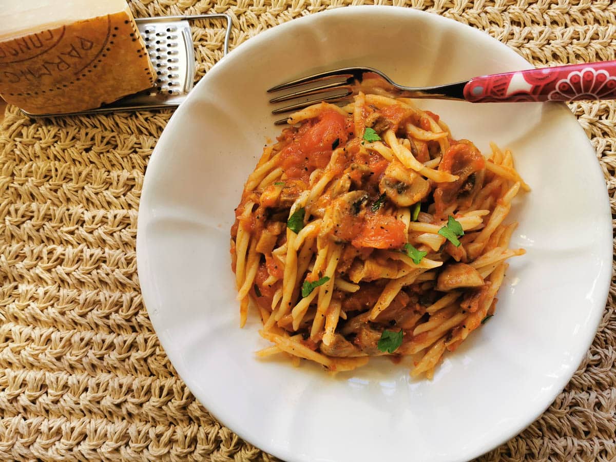 Genovese mushroom ragu with pasta.