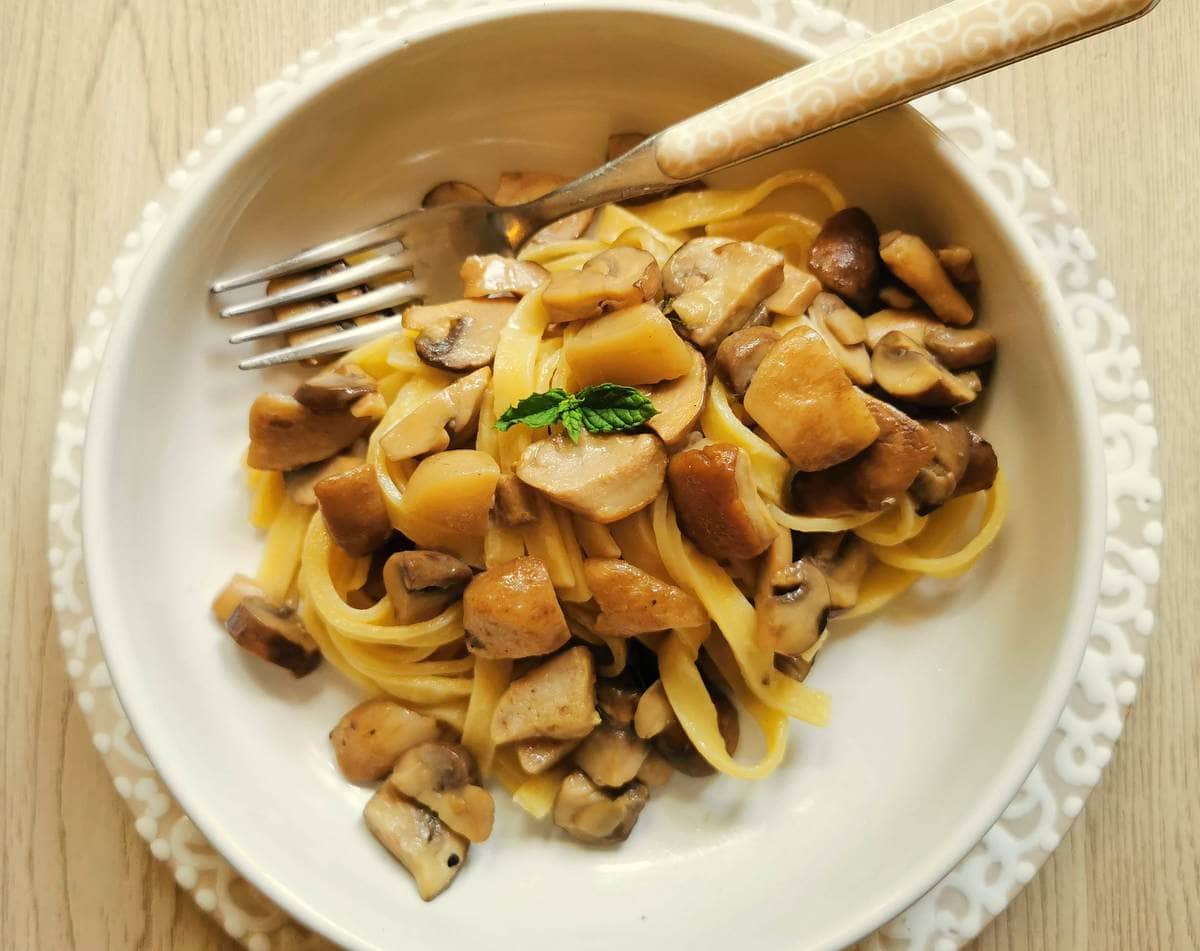 Tagliatelle with porcini mushrooms.
