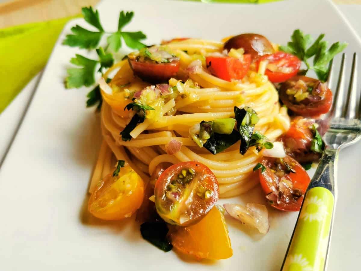 Vermicelli di Positano on a plate.